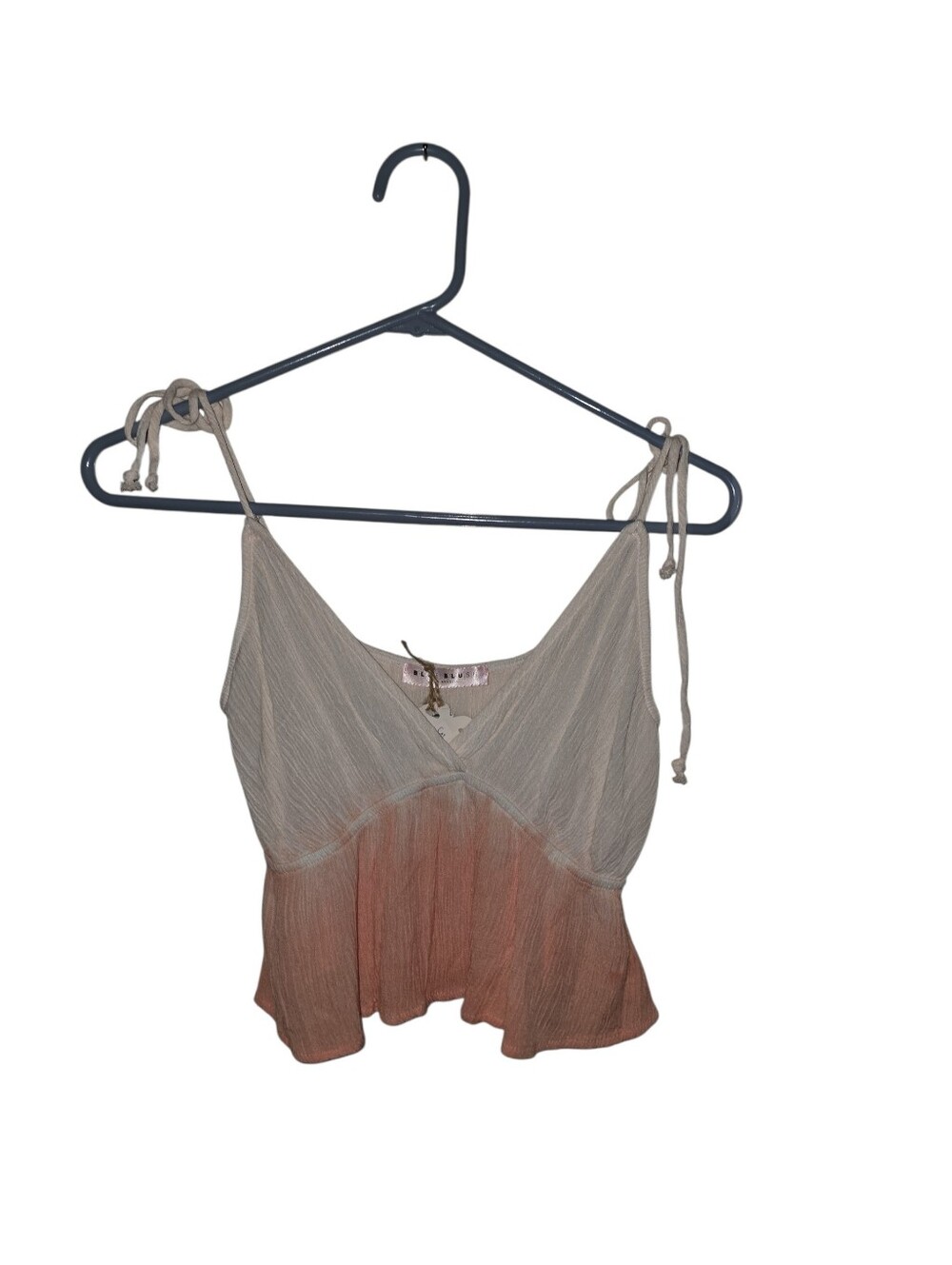 Blue Blush Cream and Peach Ombre Tie-Shoulder Peplum Cami, Juniors Medium, NWT!